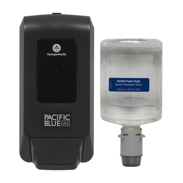 Soap/Sanitizer Dispenser Kit, Black Dispenser, Gentle Foam Soap, Dye Free