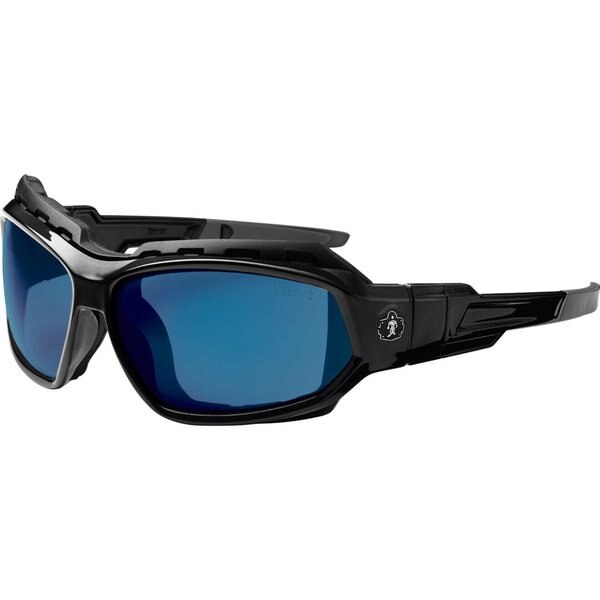 Safety Glasses, Traditional Blue Mirror PC Decenter Lens, Scratch-Resistant