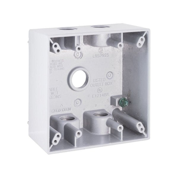 Weatherproof Box, 5 Outlets, White, 2-Gang