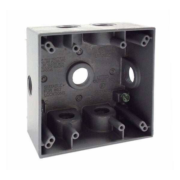 Weatherproof Box, 7 Outlets, Gray, 2-Gang