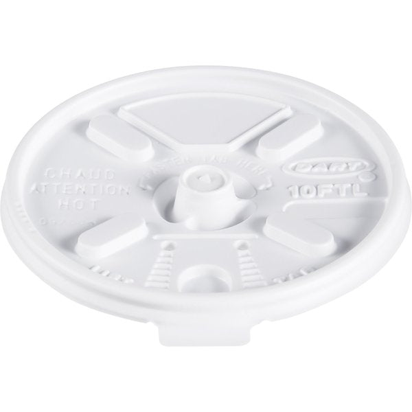 Lid for 10 oz. Hot Cup, Flat, Lock Back Tear Tab, White, Pk1000
