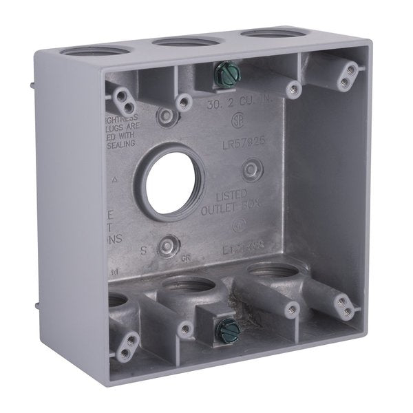 Weatherproof Box, 7 Outlets, Gray, 2-Gang