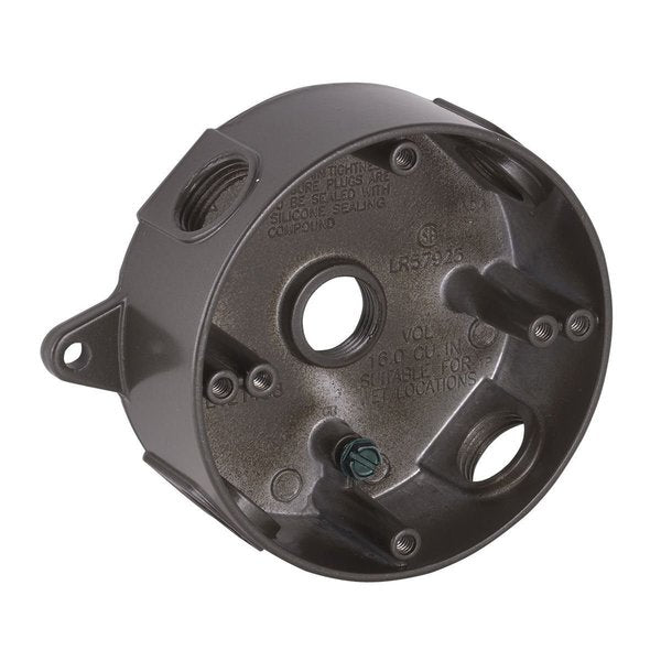 Round Weatherproof Box, 5 Outlet, Brnze 2G