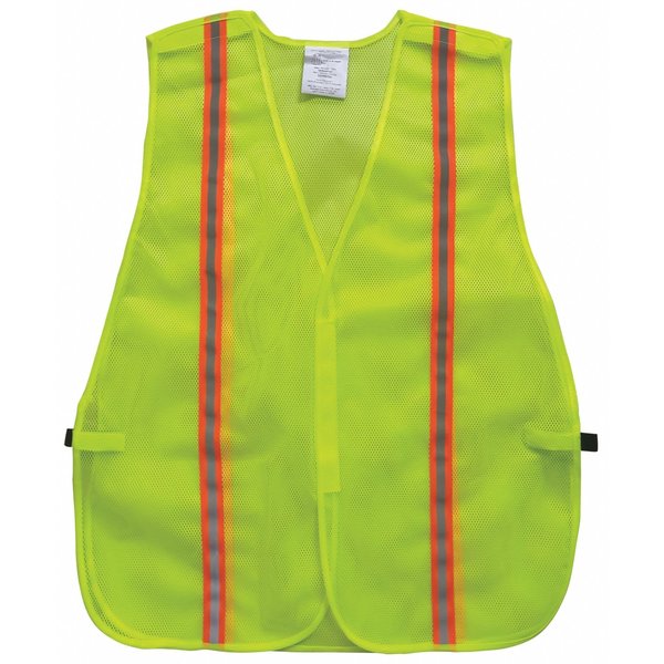 High-Visibility Vest, Vertical, Mesh Polyester, Hook-and-Loop, Unrated, Lime, Size Universal