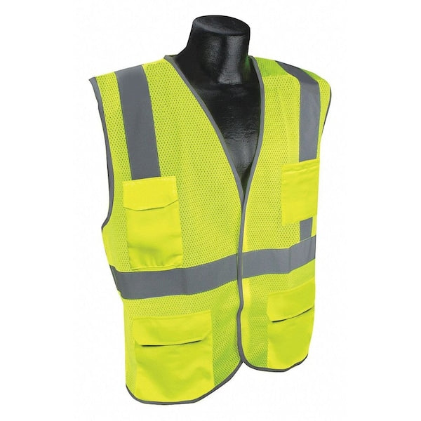 High-Visibility Vest, ANSI Class 2, U-Block, Mesh Polyester, Hook-and-Loop, Lime, Size S/M