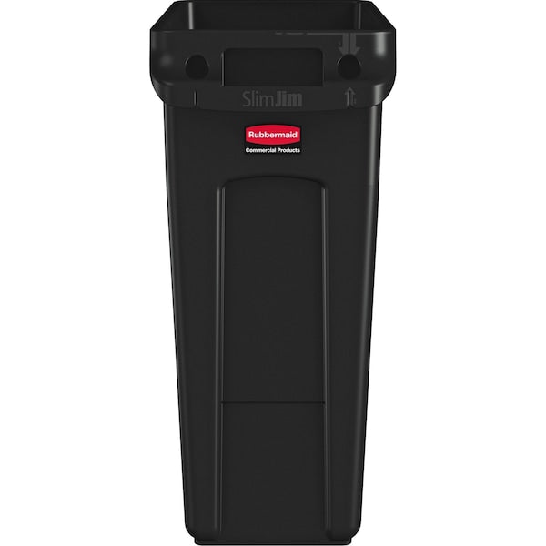 16 gal Rectangular Trash Can, Black, 11 in Dia, None, High Quality Resin Blend
