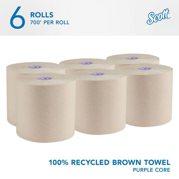 Essential 100% Recycled Brown Hard Roll Towels for Purple Core Dispensers, (700'/Roll, 6 Rolls/Case)
