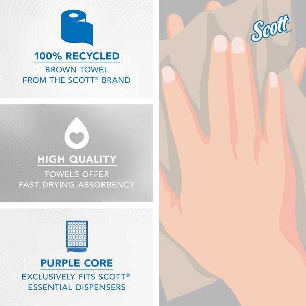 Essential 100% Recycled Brown Hard Roll Towels for Purple Core Dispensers, (700'/Roll, 6 Rolls/Case)