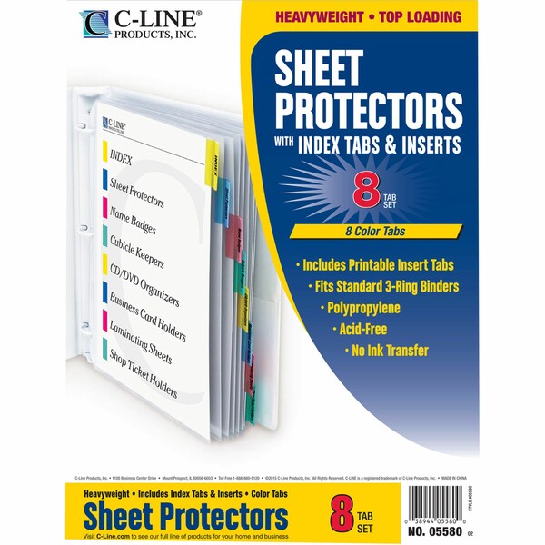 Sheet Protector Set, 8 Tab, Multicolor, PK8