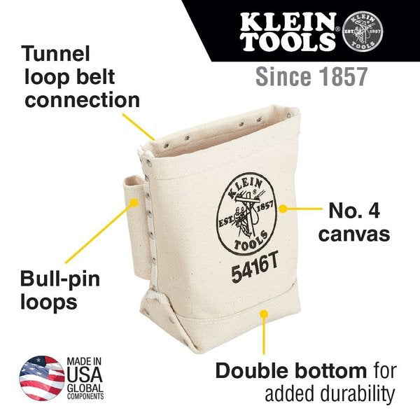 Tool Bag, Bull-Pin and Bolt Bag, Tunnel Loop, Canvas, 5 x 10 x 9-Inch