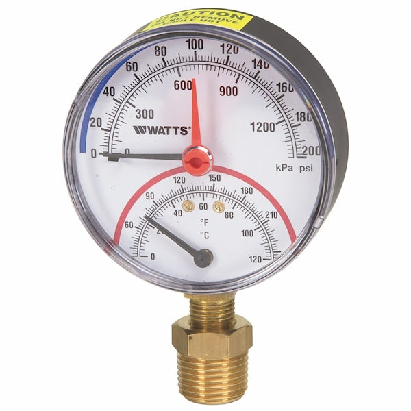 Temp/Pressure Gauge, 0/200, Bottom Mount