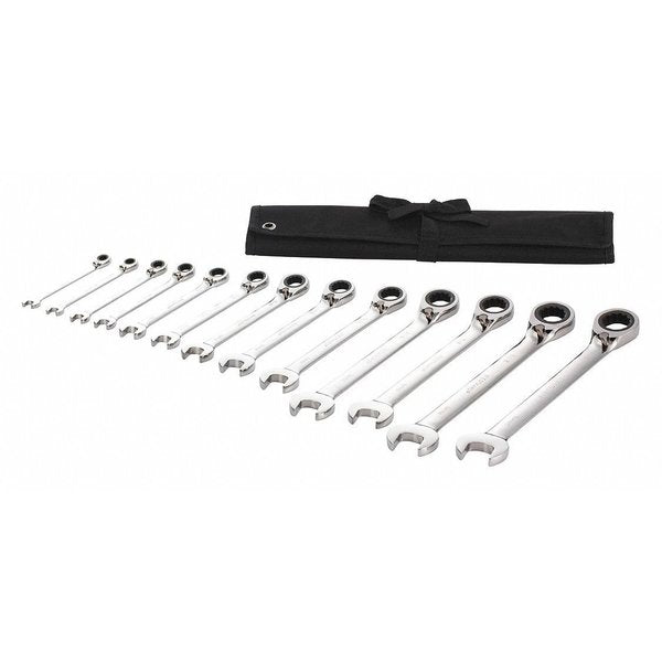 Ratcheting Wrench Set, SAE, 5/16 in to 1 in Head Sizes, 13-Piece
