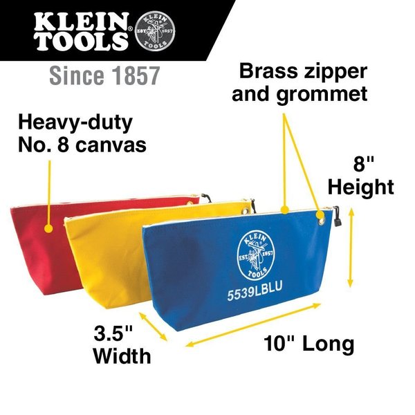 Tool Bag Set, #8 Canvas, 1 Pockets, Blue/Red/Yellow, 8
