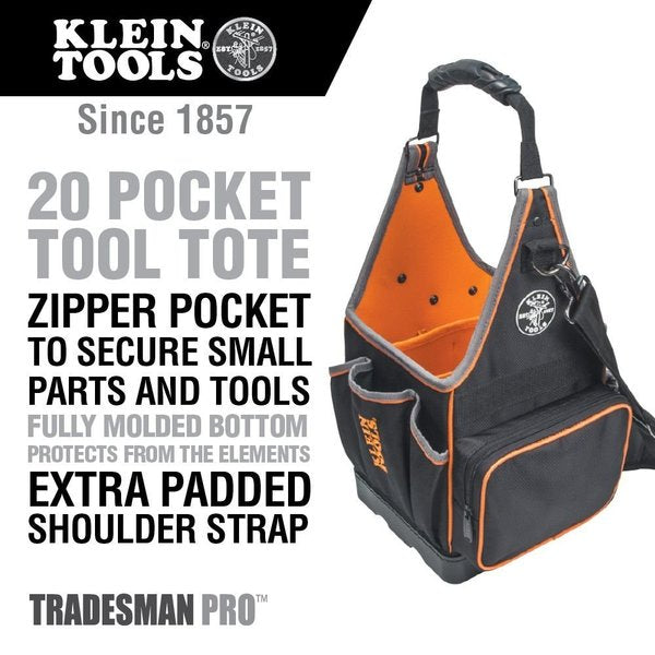 Tool Tote, 1680D Ballistic Weave, 20 Pockets, Black/Orange, 17