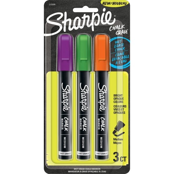 Chalk Dry Erase Marker, Grn/Prpl/Org, PK3