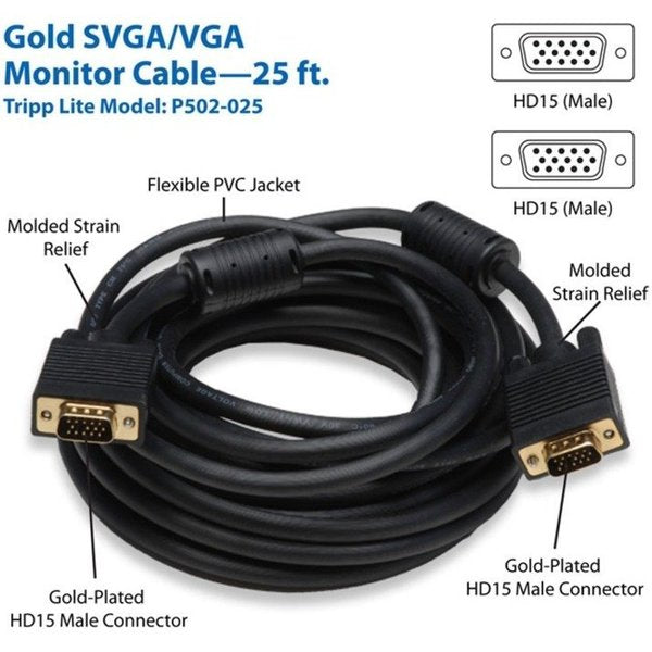 Coax Cable, VGA, HD15 M/M, Monitor, RGB, 25ft
