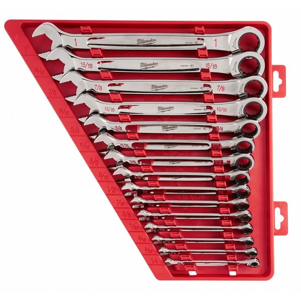 Ratcheting Combination Wrench Set, SAE, 1/4 in to 1 in Head Sizes, 12 Points, 15-Piece