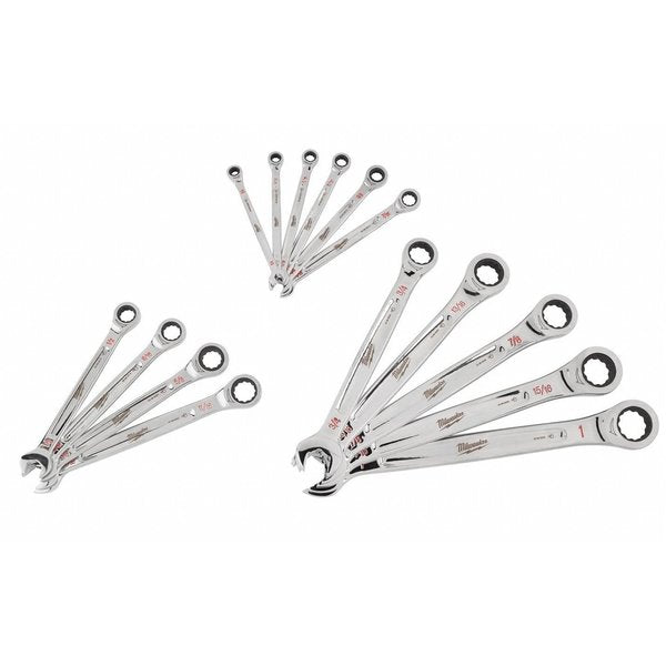 Ratcheting Combination Wrench Set, SAE, 1/4 in to 1 in Head Sizes, 12 Points, 15-Piece