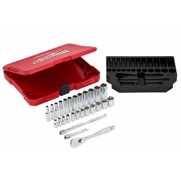 28 pc. 1/4 in. Drive Metric Ratchet and Socket Set with FOUR FLAT Sides