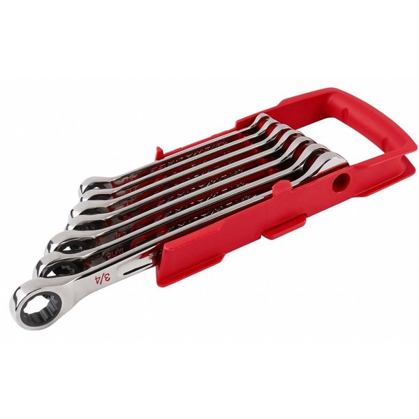Ratcheting Combination Wrench Set, SAE, 3/8 in to 3/4 in Head Sizes, 12 Points, 7-Piece