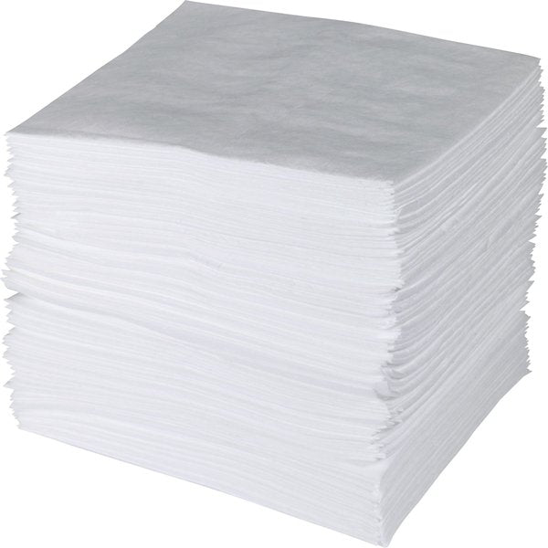 Sorbents, 33 gal/pk, 42 oz/pad, Oil Absorbed, White, Polypropylene, 100 PK