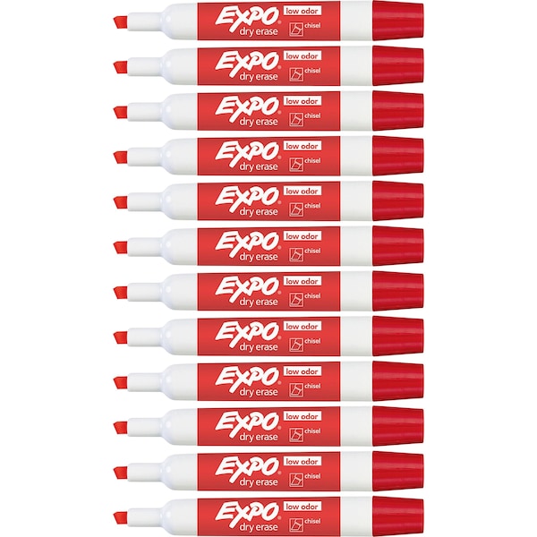 Dry Erase Marker, Chisel Tip, Red PK12 Low Odor