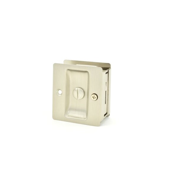 Rect Priv Pocket Door Lock ADJ Backset Full Lip Strike Satin Nickel