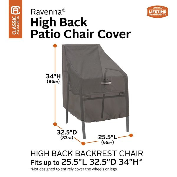 Ravenna High Back Patio Chair Cover, Grey, 35