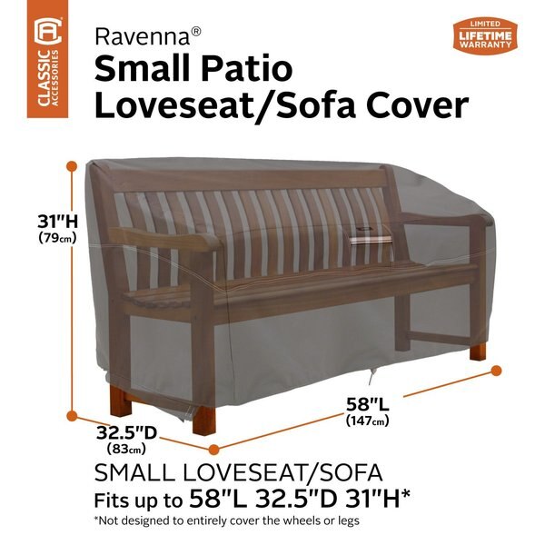 Ravenna Small Patio Loveseat Cover, Grey, 60