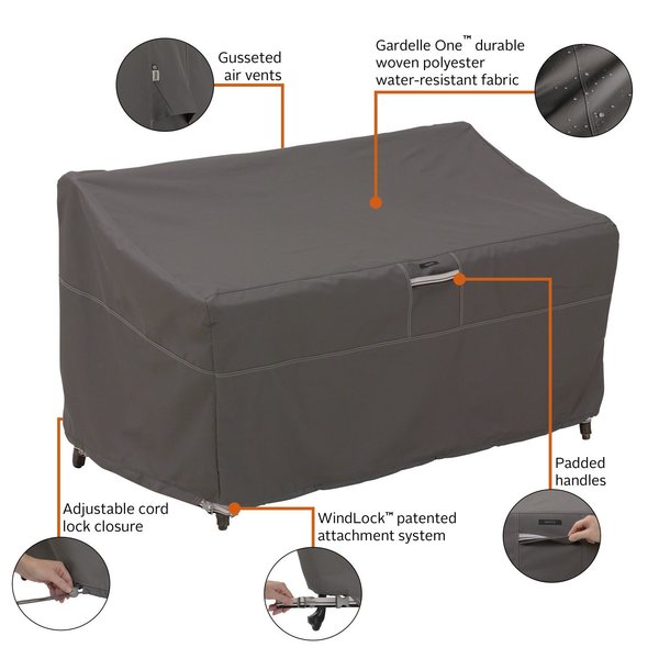 Ravenna Small Patio Loveseat Cover, Grey, 60