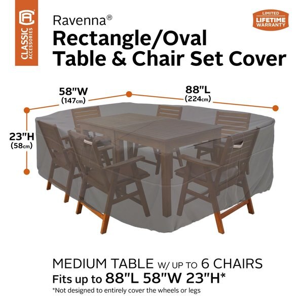 Ravenna Medium Rect/Oval Table/Chair Cover, Grey, 90