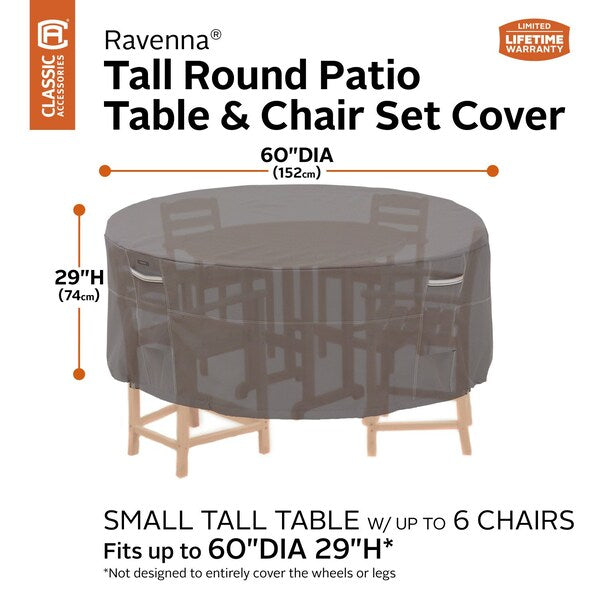 Ravenna Small Tall Round Table/Chair Set Cover, Grey, 62