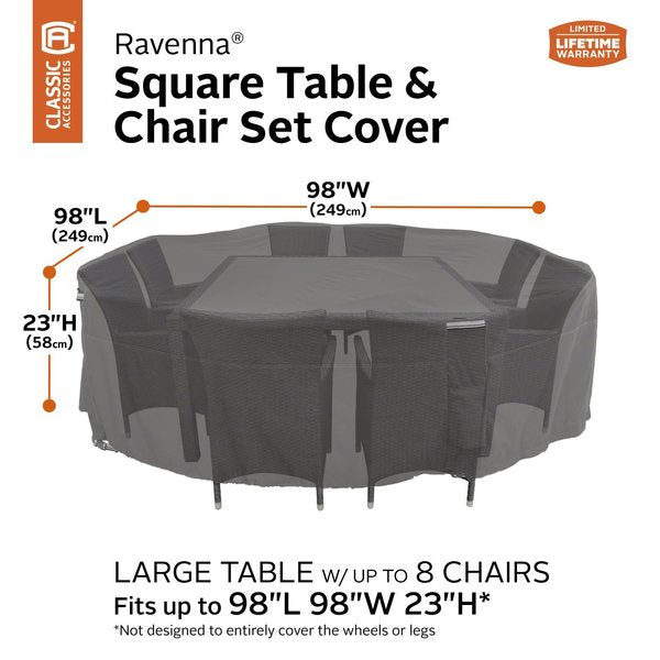 Ravenna Large Square Table/Chair Set Cover, Grey, 100