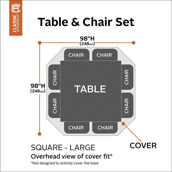 Ravenna Large Square Table/Chair Set Cover, Grey, 100