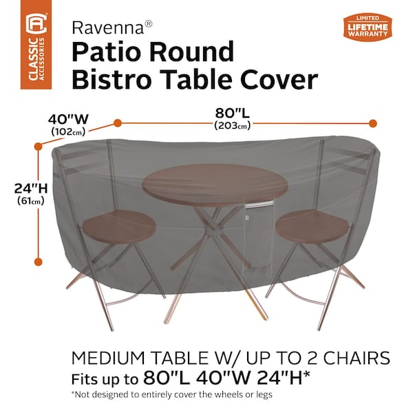 Ravenna Bistro Patio Table/Chair Set Cover, Grey, 82