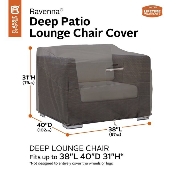 Ravenna Deep Seated Patio Lounge Chair Cover, Grey, 42