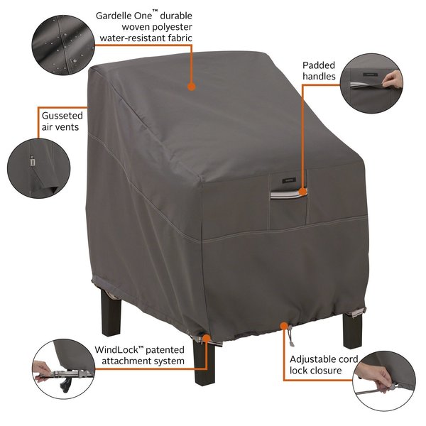 Ravenna Deep Seated Patio Lounge Chair Cover, Grey, 42