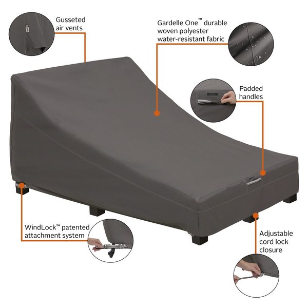 Ravenna Double Wide Patio Chaise Lounge Cover, Grey, 82