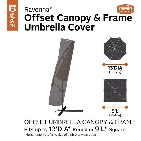 Ravenna Offset Patio Umbrella/Frame, Dark Taupe/Mushroom/Espresso