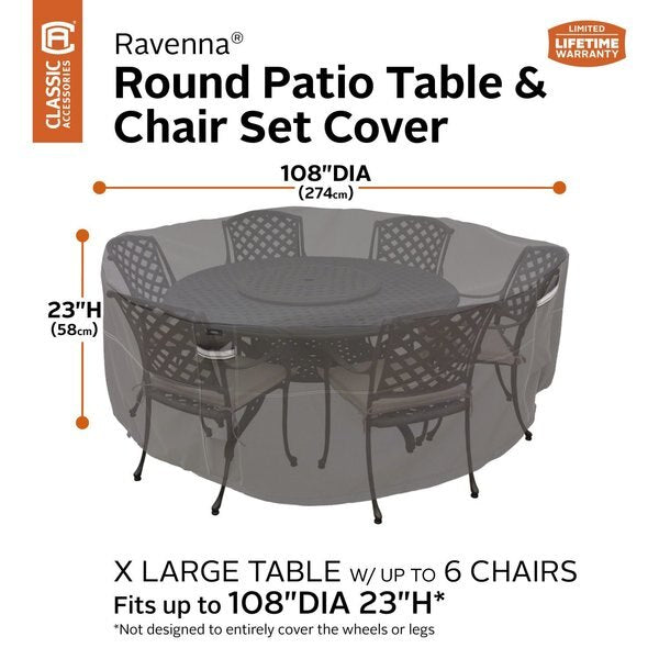 Ravenna XL Round Table/Chair Set Cover, Grey, 110