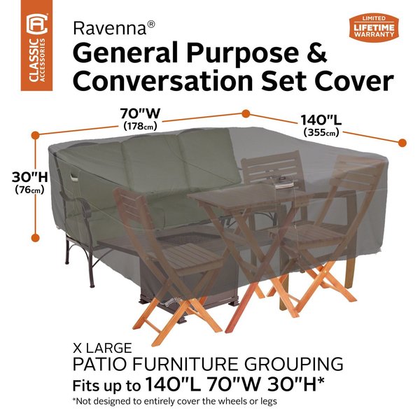 Ravenna Patio Furniture, 140 in L x 70 in W x 30 in H