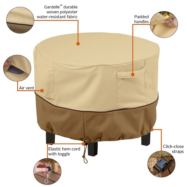 Veranda Beige Patio Round Ottoman Cover, 22 in Dia x 23 in H