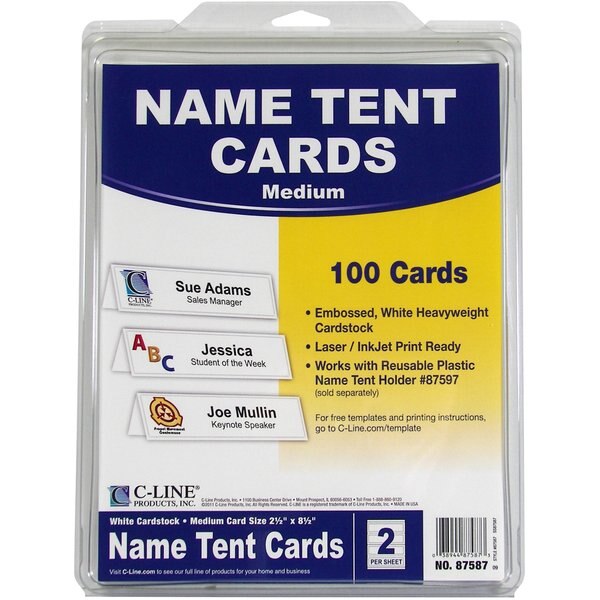 White Name Tent Cardstock, PK100
