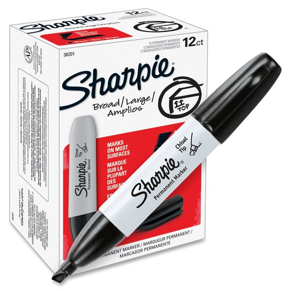 Permanent Marker, Chisel Tip Black PK12