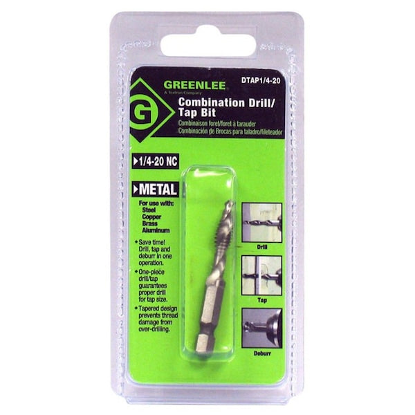 Drill/Tap/Countersink Bit, 1/4-20x2 1/4 L