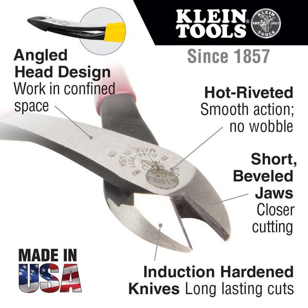Diagonal Cutting Pliers, Angled Head, 9-Inch