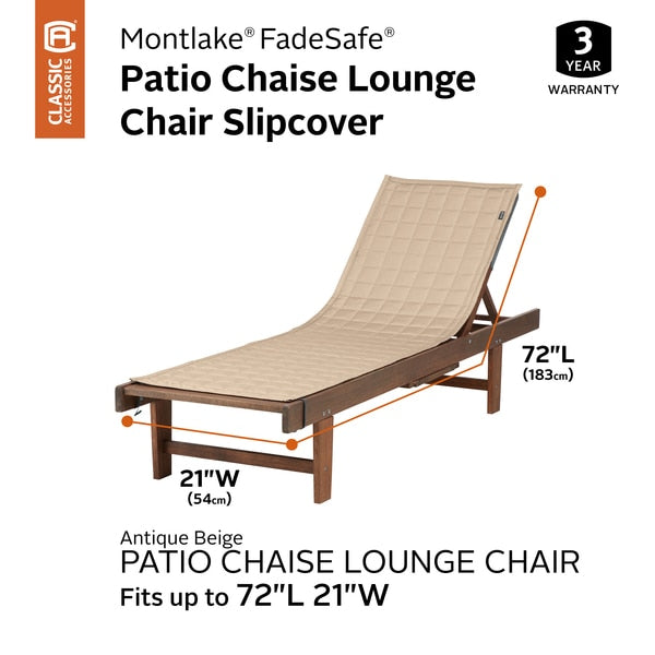 Montlake Antique Beige Patio Chaise Slipcover, 72