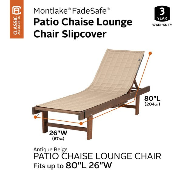 Montlake Antique Beige Patio Chaise Slipcover, 80