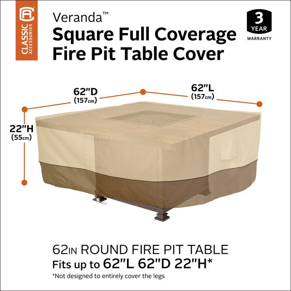 Veranda Beige Patio Fire Pit Table Cover, 62 in L x 62 in W x 22 in H