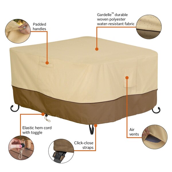 Veranda Beige Patio Fire Pit Table Cover, 62 in L x 62 in W x 22 in H